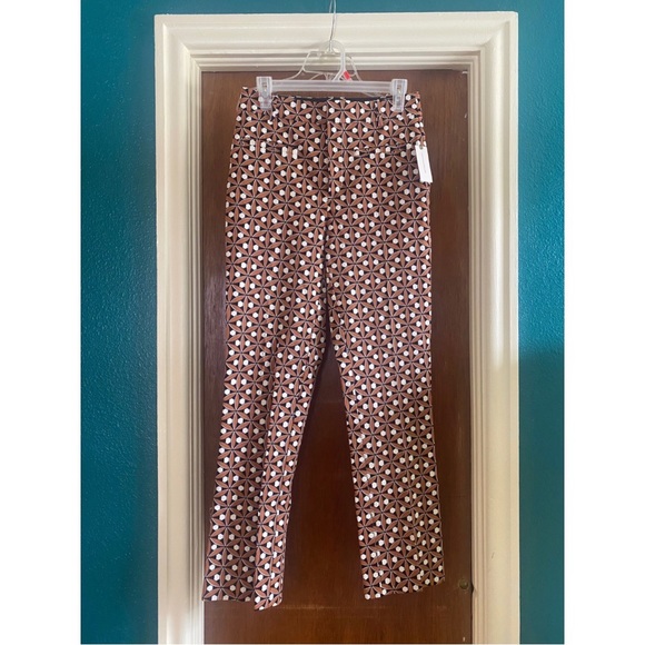 NWT Anthropologie Maeve Essential High Rise Kick Flare Brown Motif Pants - Picture 3 of 7